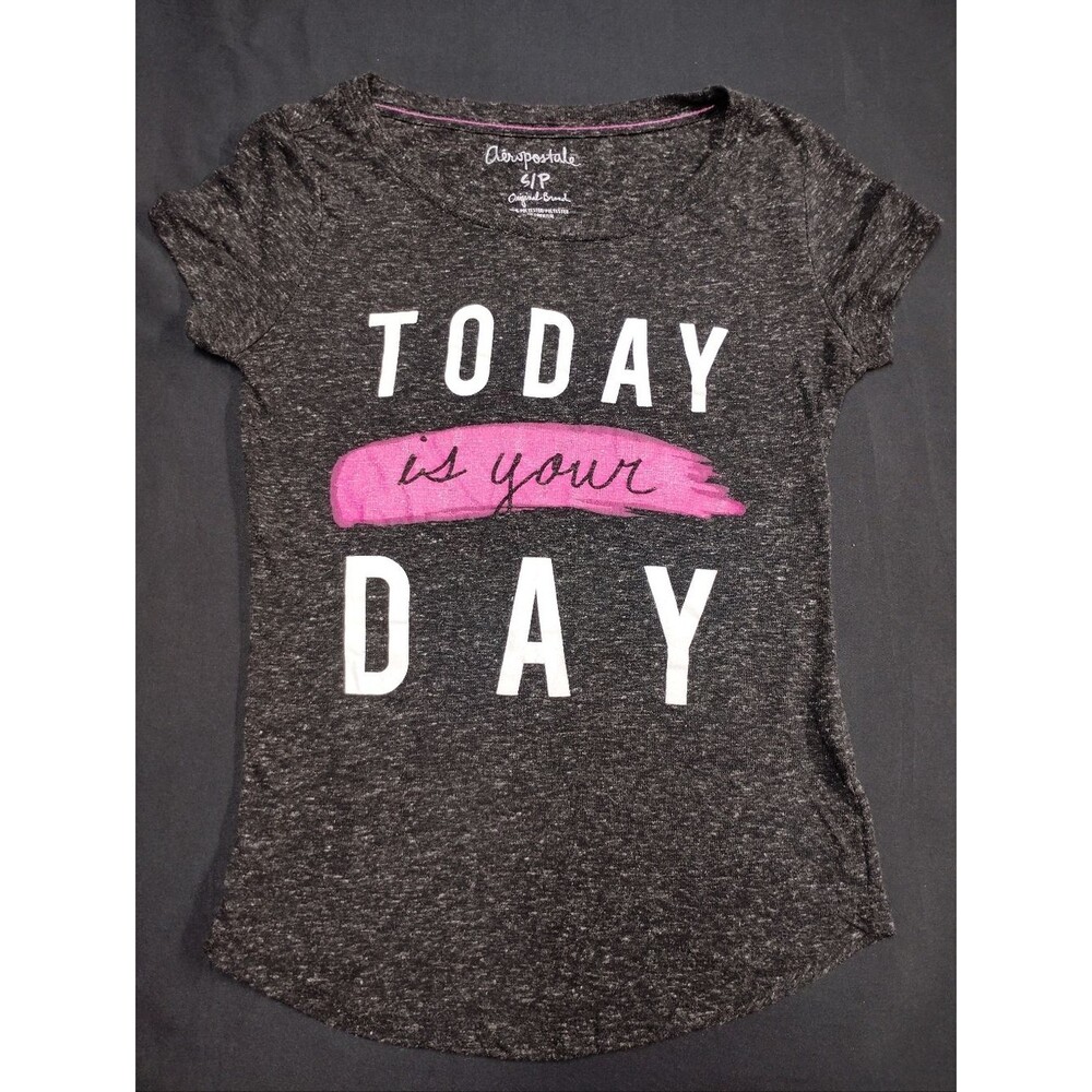 Aeropostale Charcoal Graphic Tee with "Today Is Your Day" & hot pink accent
